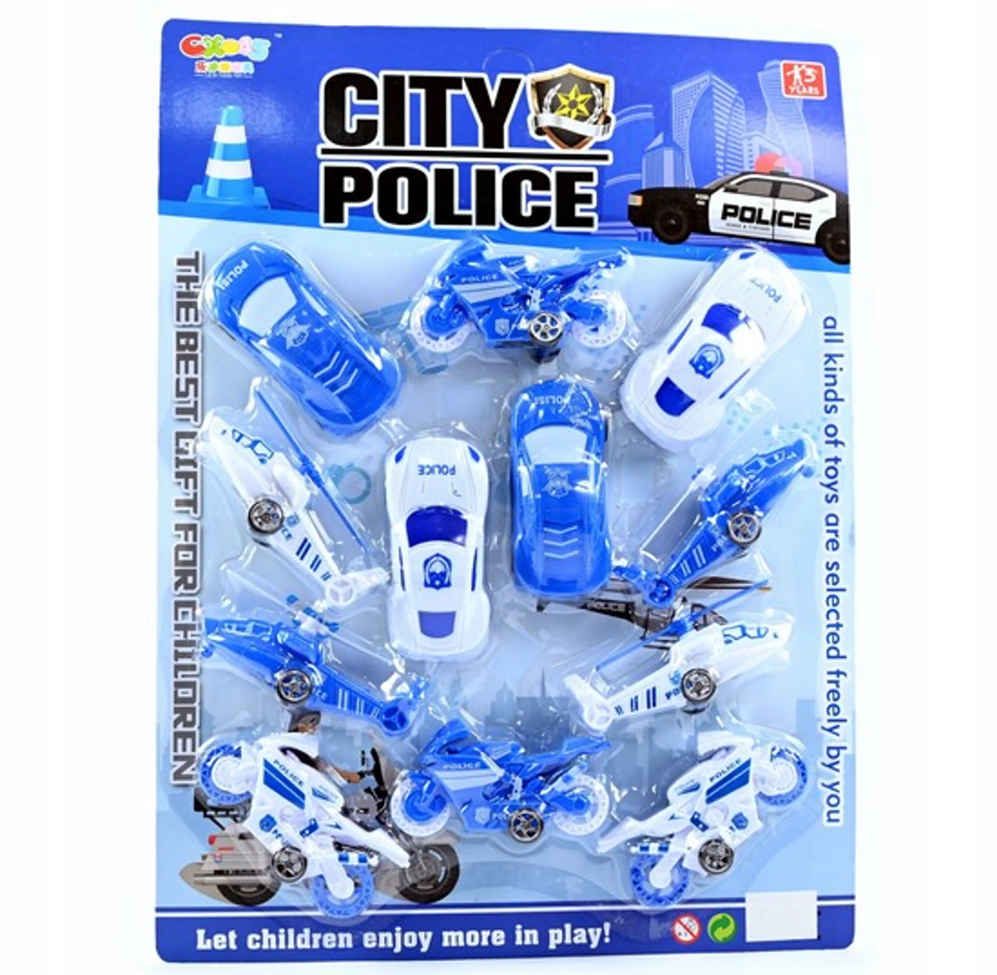 Играчка Комплект с Полицейски Коли на Картон 12Части