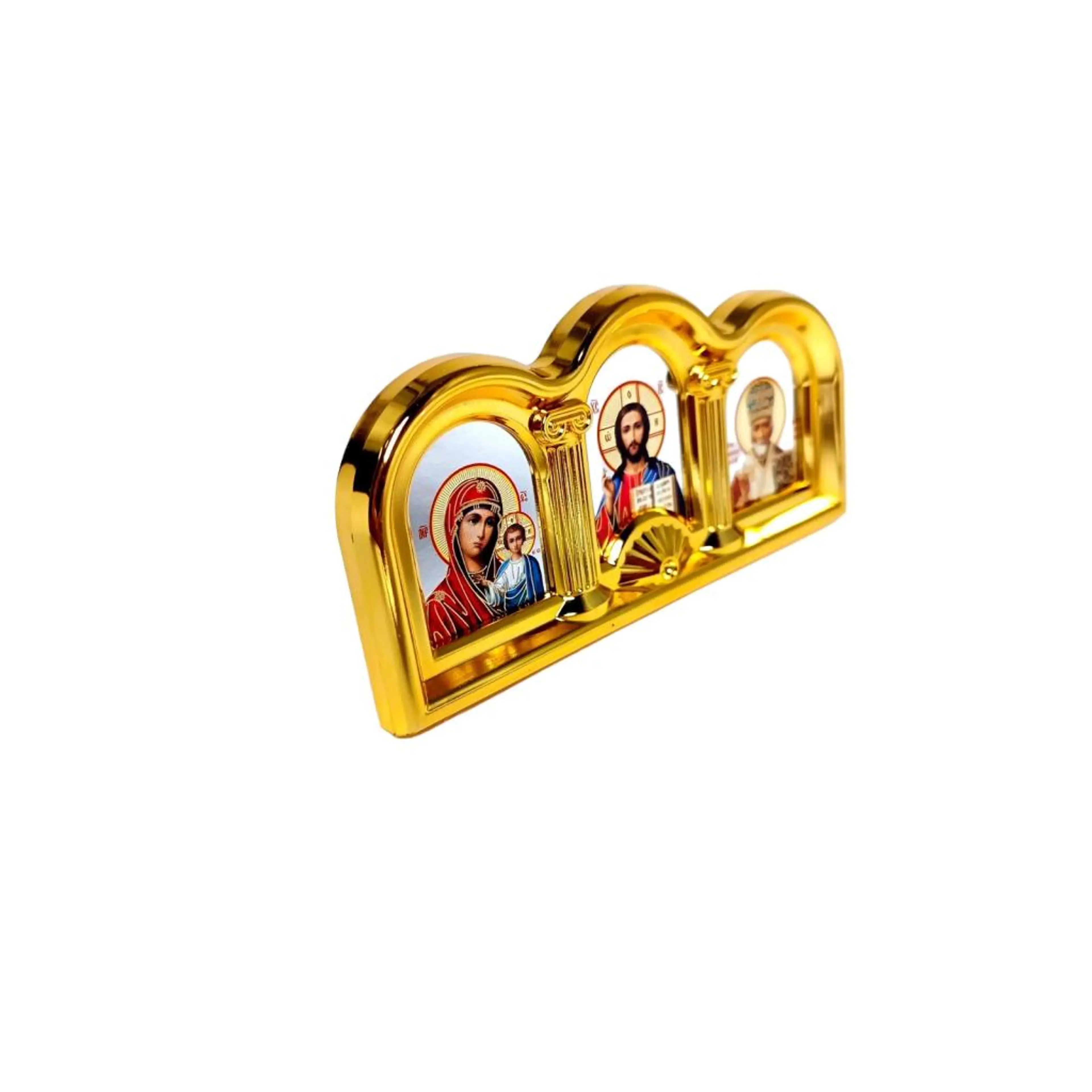 Икона Тройна Златна Със Стойка и Лепка Пластмаса